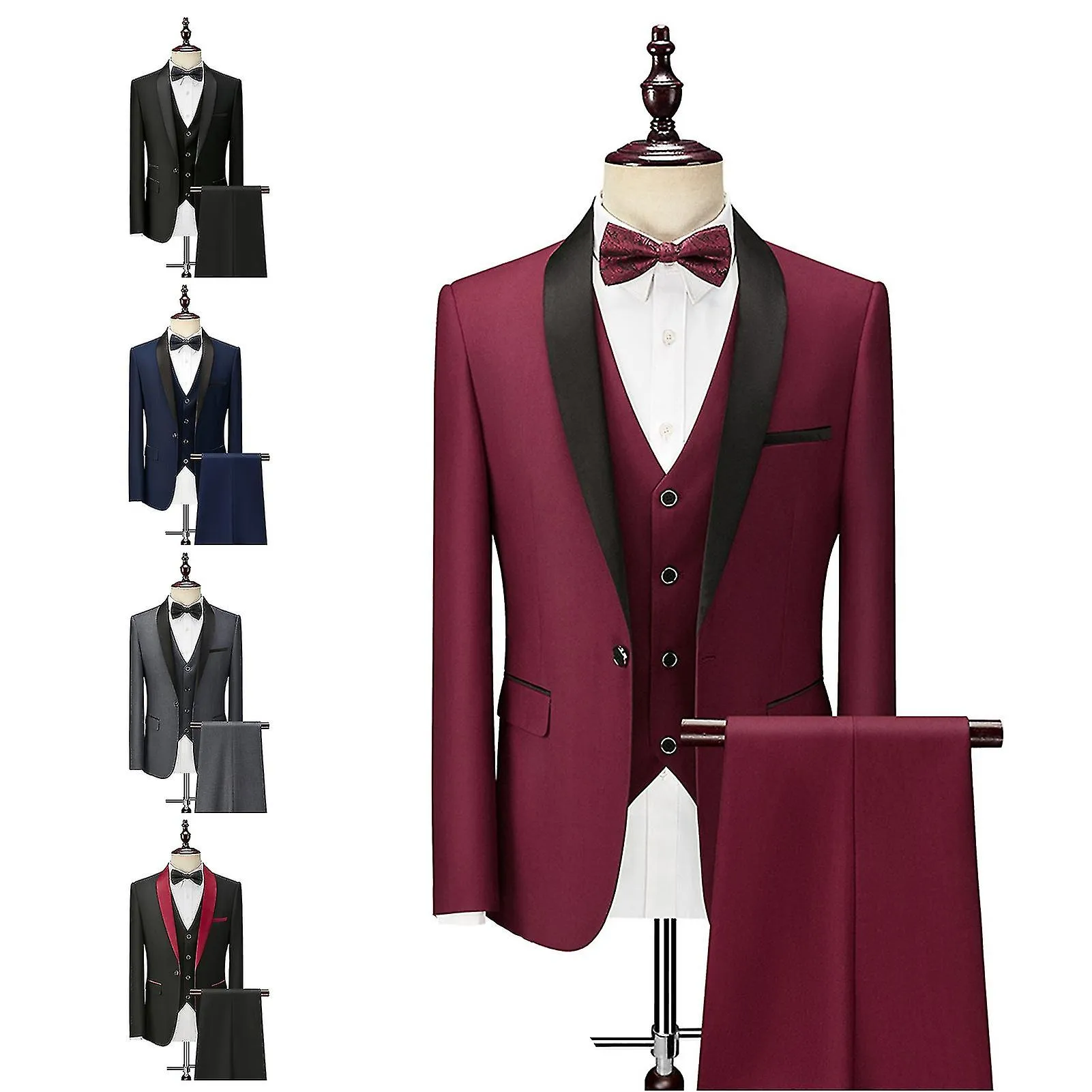 1 Set Groom Suit Shoulder Pad Single-breasted Wedding Blazer Vest Pantalones