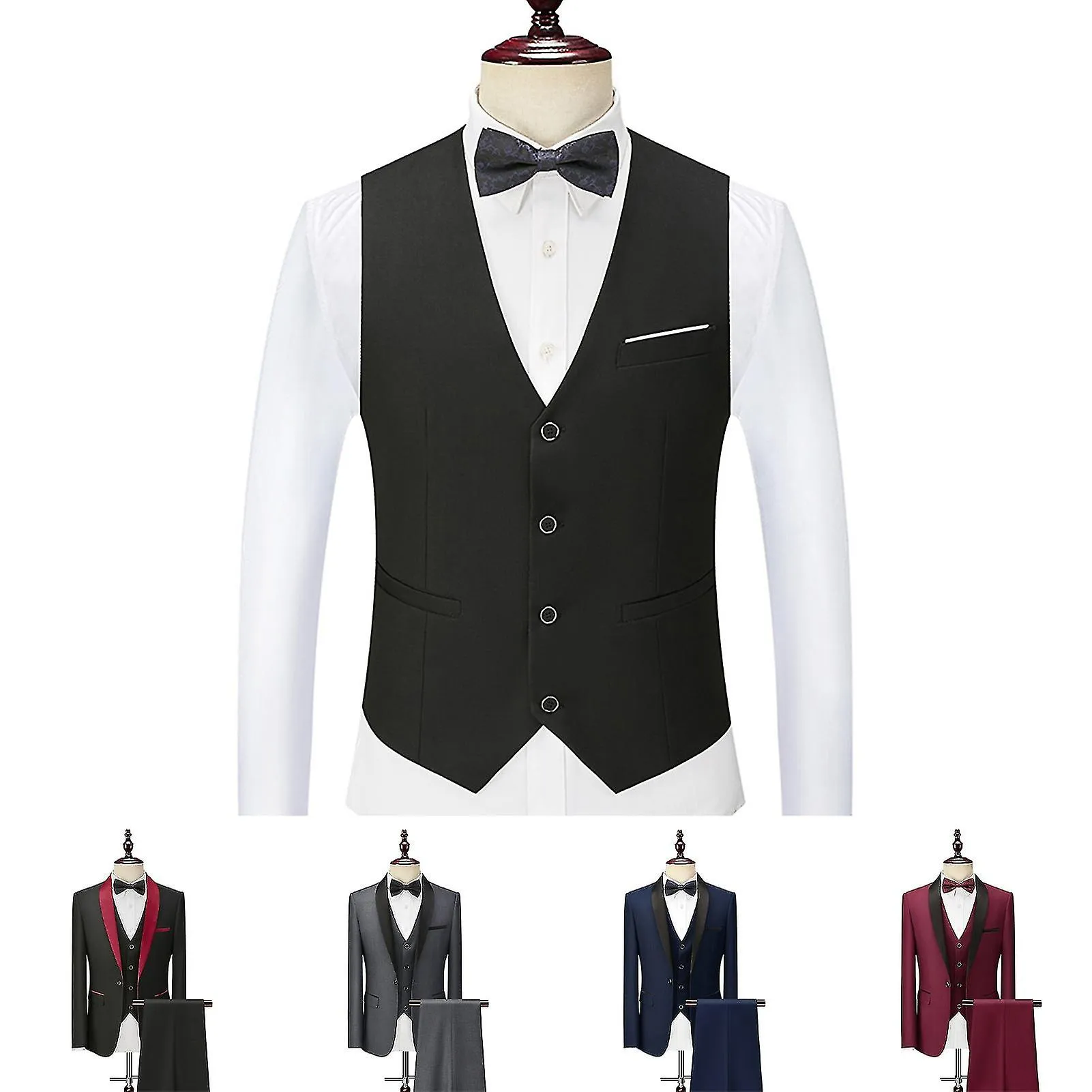 1 Set Groom Suit Shoulder Pad Single-breasted Wedding Blazer Vest Pantalones