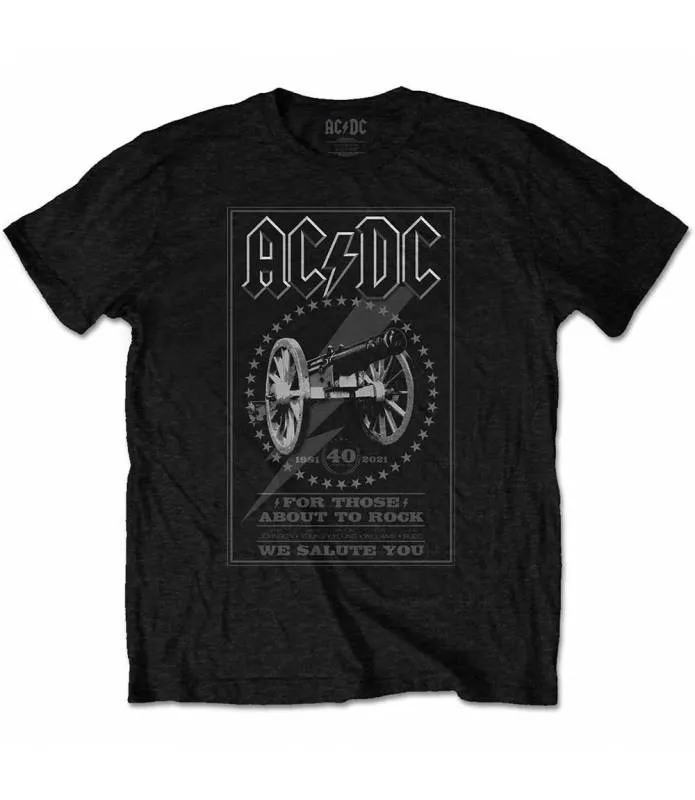 ACDC FTATR 40TH MONOCROMO Camiseta Licencia Oficial Manga Corta chico Men ROCK OFF ACDCTS97MB