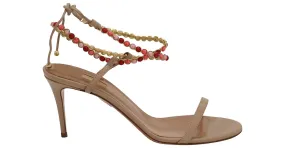 Aquazzura Livia 75 Sandalias con pedrería en piel beige 