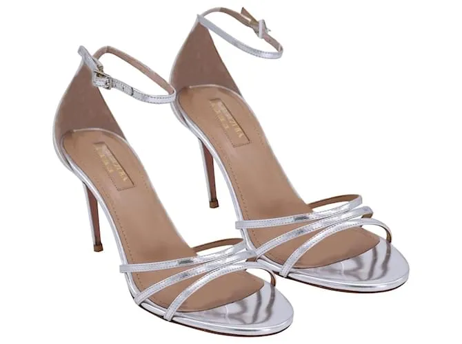 Aquazzura Muy Purista 85 Sandalias con tira al tobillo en piel plateada Plata Metálico 