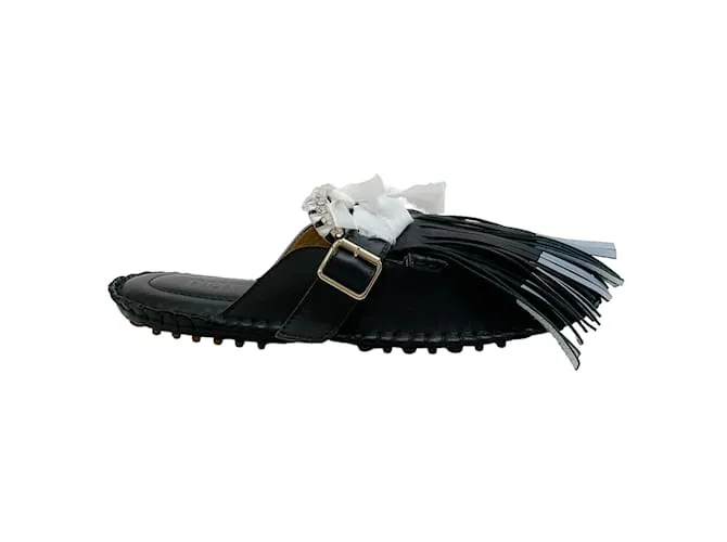 Autre Marque 13 09 SR Negro / Mules Puli de cuero blanco 