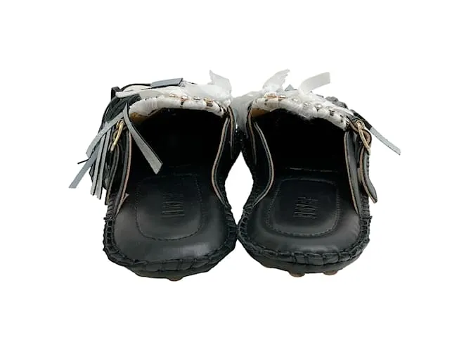 Autre Marque 13 09 SR Negro / Mules Puli de cuero blanco 