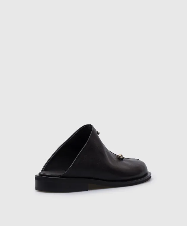 Babe Pay Pls Black leather mules with metal piercings