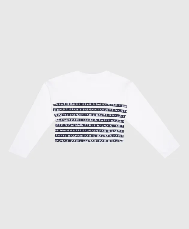 Balmain Children's white sweatshirt in a stripe with a logo