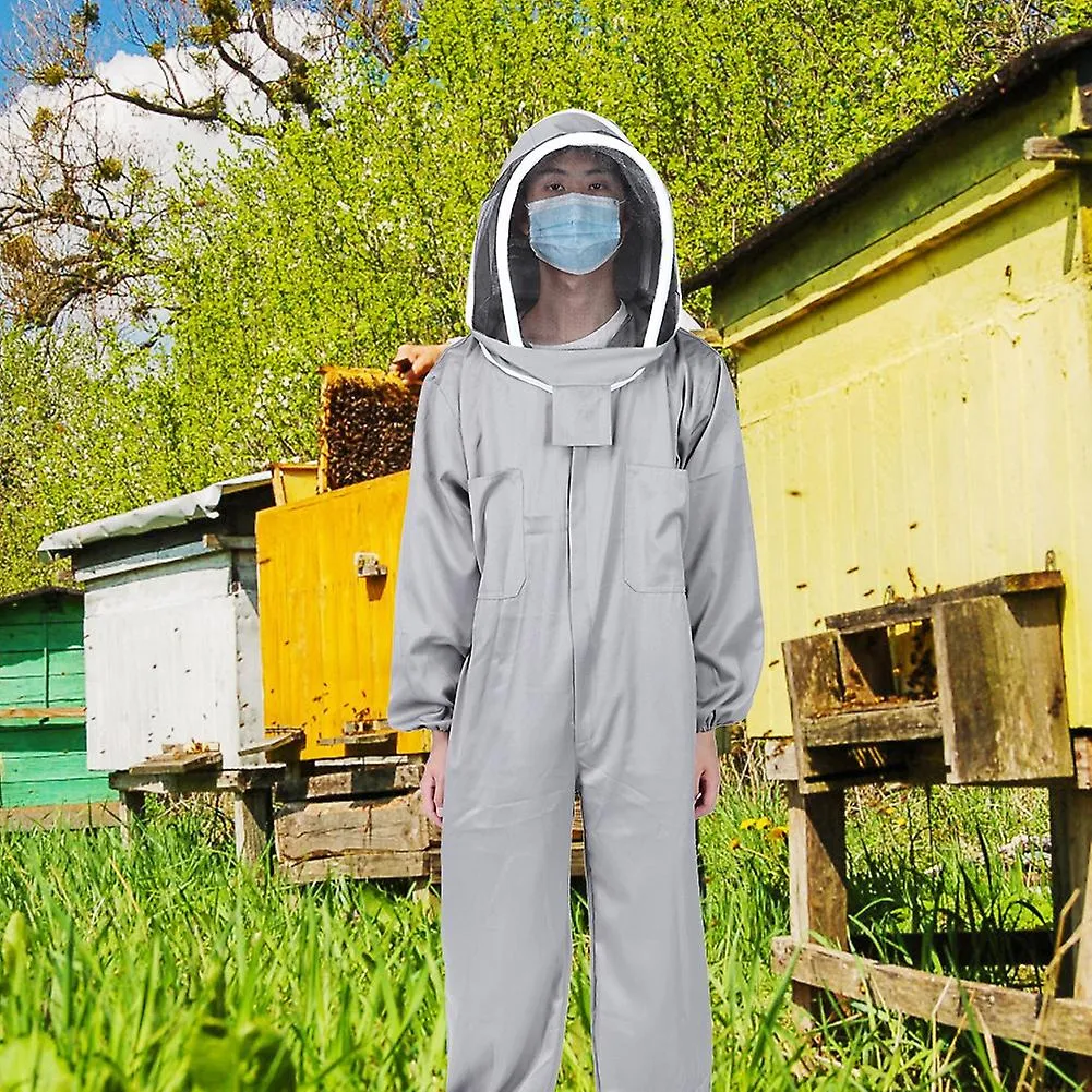 Bee Suit Protective Clothing - breathable Mesh Veil, Polyester Cotton, Gray, L, XL, XXL Size, Beekeeping SuppliesSCP