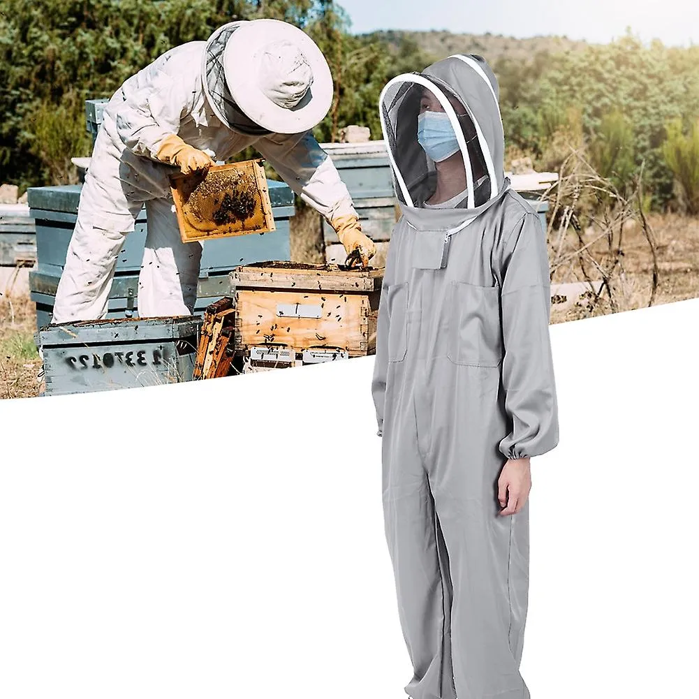 Bee Suit Protective Clothing - breathable Mesh Veil, Polyester Cotton, Gray, L, XL, XXL Size, Beekeeping SuppliesSCP