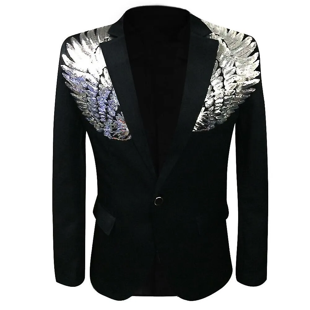 Brand-new  Mens Tuxedo Blazer Sequin Wings   Fit Business Casual Suit Jacket