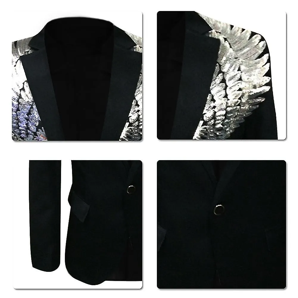 Brand-new  Mens Tuxedo Blazer Sequin Wings   Fit Business Casual Suit Jacket