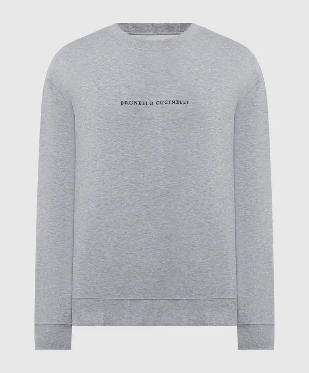 Brunello Cucinelli Gray melange sweatshirt with logo embroidery