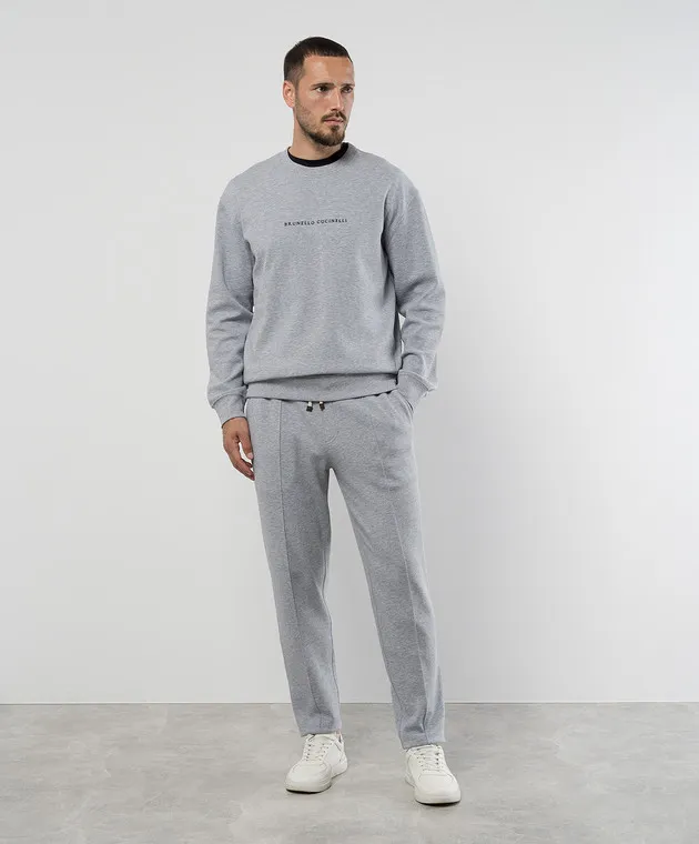 Brunello Cucinelli Gray melange sweatshirt with logo embroidery