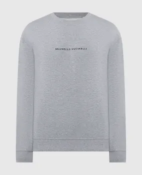 Brunello Cucinelli Gray melange sweatshirt with logo embroidery