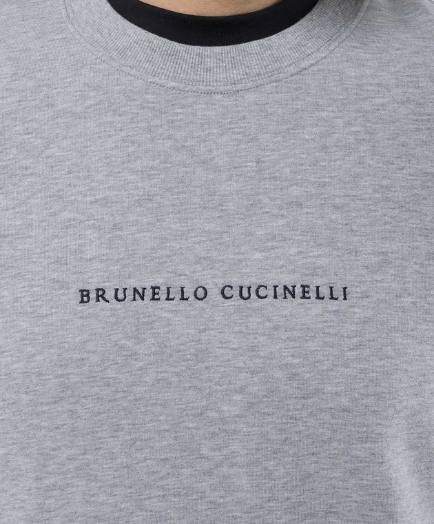 Brunello Cucinelli Gray melange sweatshirt with logo embroidery