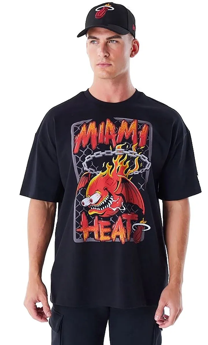 camisa New Era Graphic Drop Shoulder NBA Miami Heat - Black/Print Red - men´s