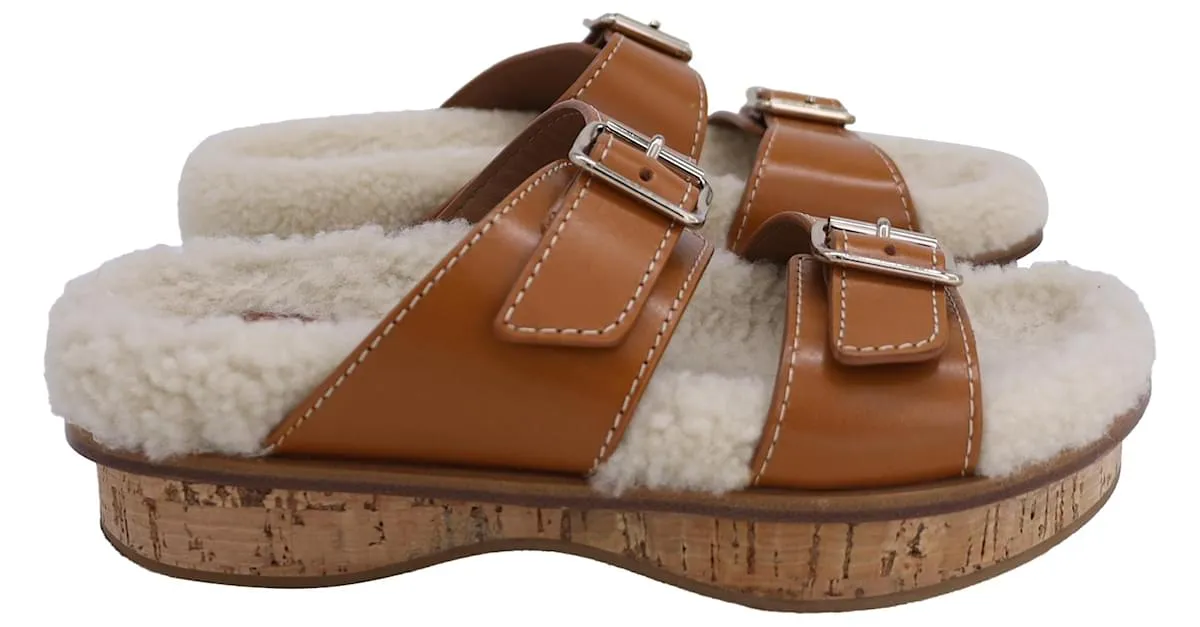 Chloé Sandalias Chloe Marah en cuero marrón y blanco y piel de oveja Castaño 