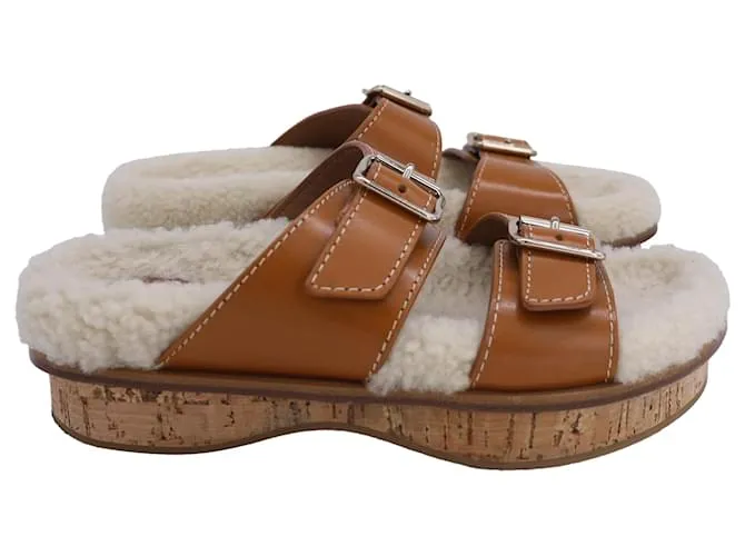 Chloé Sandalias Chloe Marah en cuero marrón y blanco y piel de oveja Castaño 