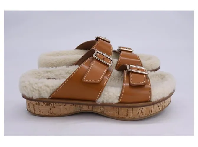 Chloé Sandalias Chloe Marah en cuero marrón y blanco y piel de oveja Castaño 