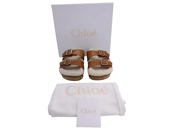 Chloé Sandalias Chloe Marah en cuero marrón y blanco y piel de oveja Castaño 