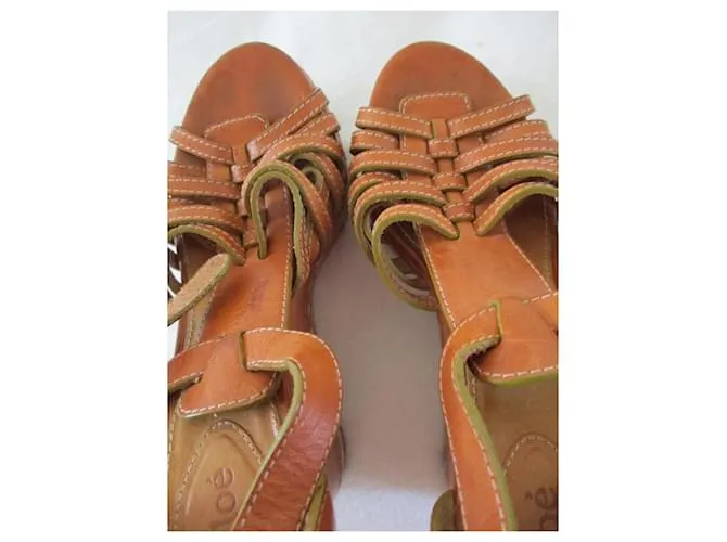 Chloé Sandalias cuña piel camel, 37,5. Caramelo 