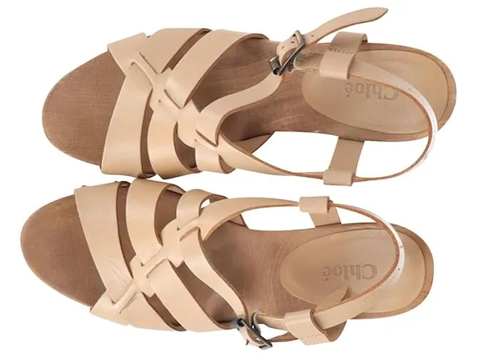 Chloé Sandalias Tiras Chloe en Piel Beige 