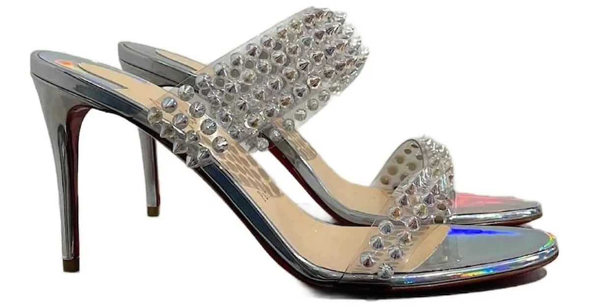 CHRISTIAN LOUBOUTIN Sandalias T.EU 39.5 Piel Plata 