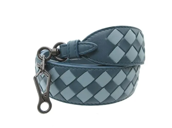 Correa de hombro de cuero azul Intrecciato de Bottega Veneta 