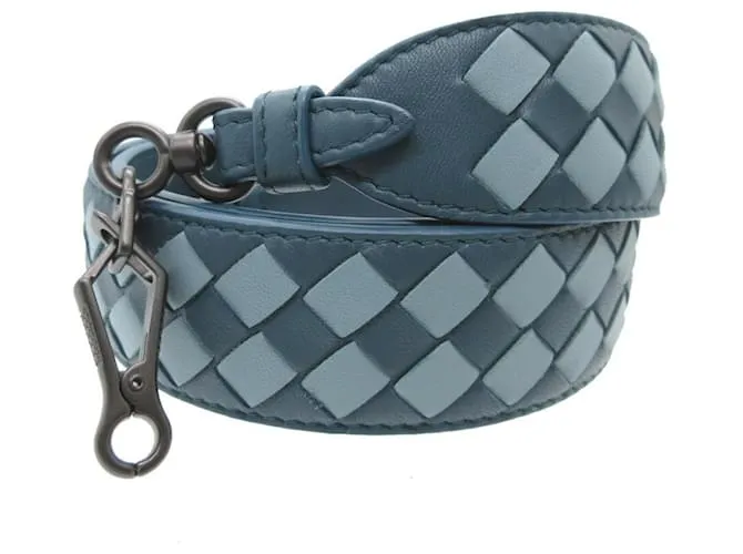 Correa de hombro de cuero azul Intrecciato de Bottega Veneta 