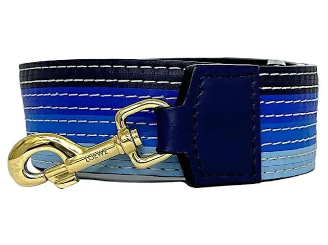 Correa de hombro de cuero azul marino y dorado Loewe 