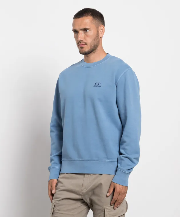 C.P. Company Blue sweatshirt with logo embroidery