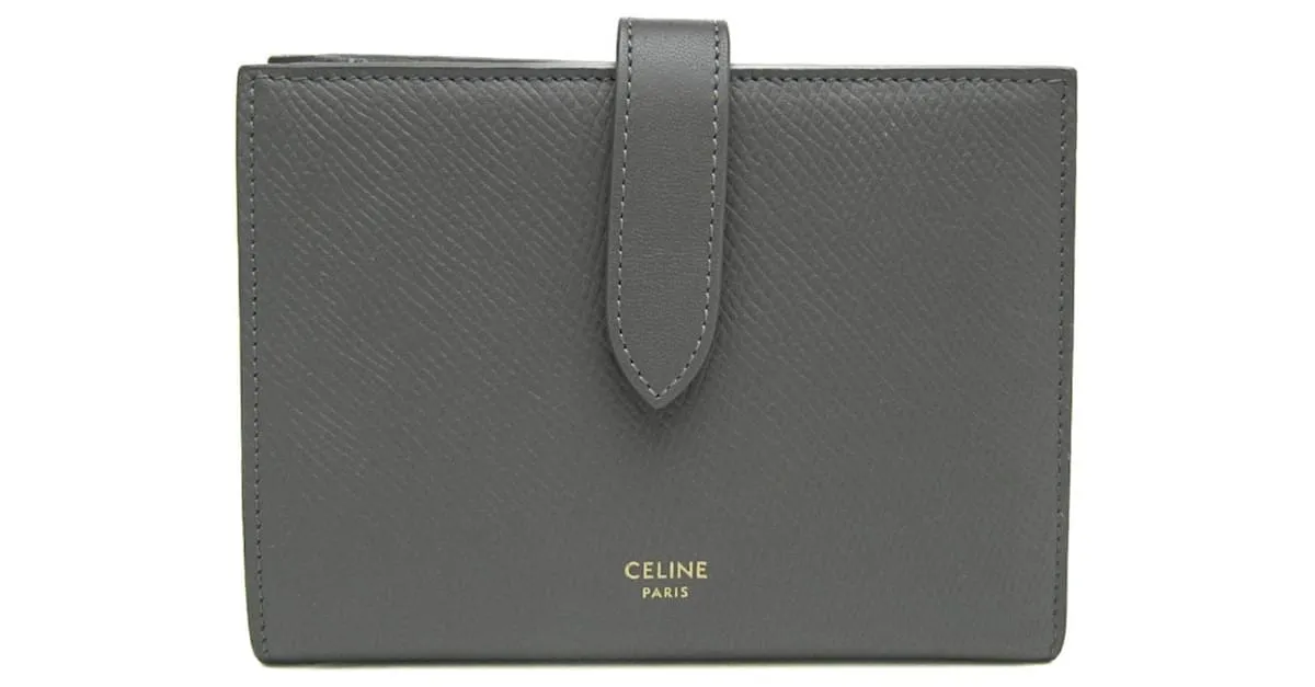 Céline Billetera bi-fold mediana con correa Celine Gris antracita 