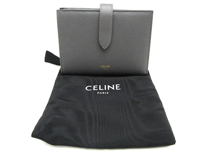 Céline Billetera bi-fold mediana con correa Celine Gris antracita 