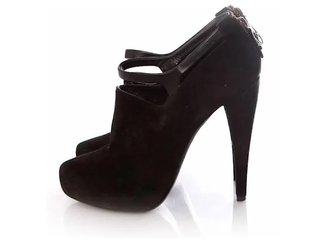 Dkny Donna Karan, Brotes de ante negro con correa de cuero alrededor del tobillo en tamaño. 39.5. 