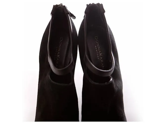 Dkny Donna Karan, Brotes de ante negro con correa de cuero alrededor del tobillo en tamaño. 39.5. 