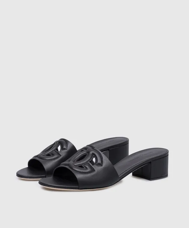 Dolce&Gabbana Black leather mules with DG logo