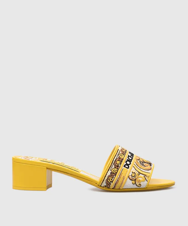 Dolce&Gabbana Karol yellow combination mules with logo embroidery