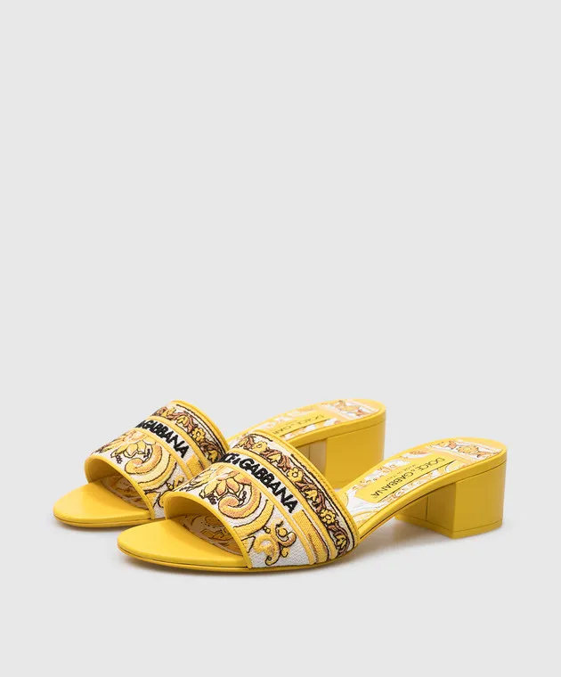 Dolce&Gabbana Karol yellow combination mules with logo embroidery