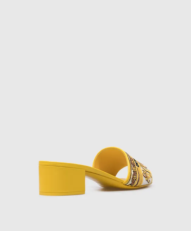 Dolce&Gabbana Karol yellow combination mules with logo embroidery