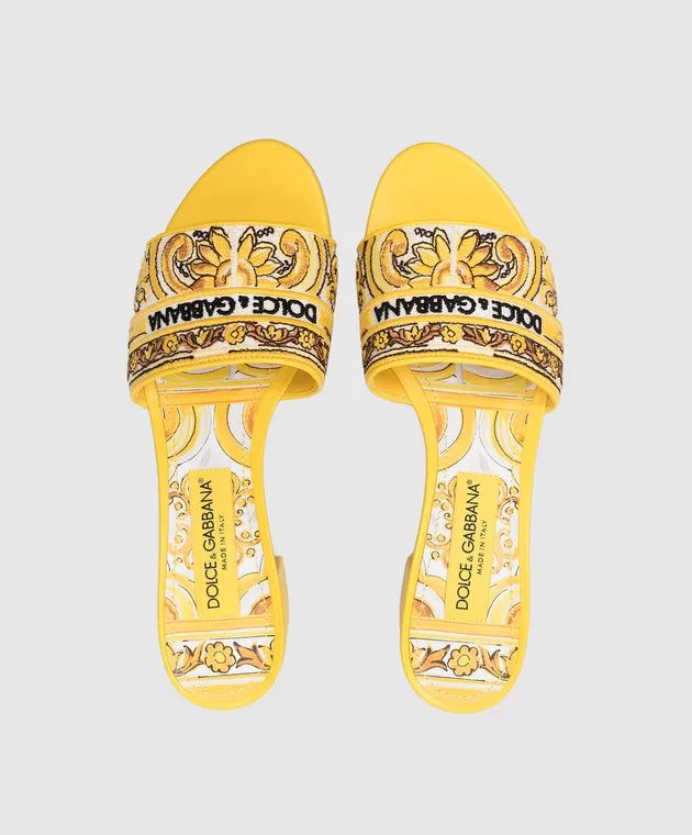 Dolce&Gabbana Karol yellow combination mules with logo embroidery