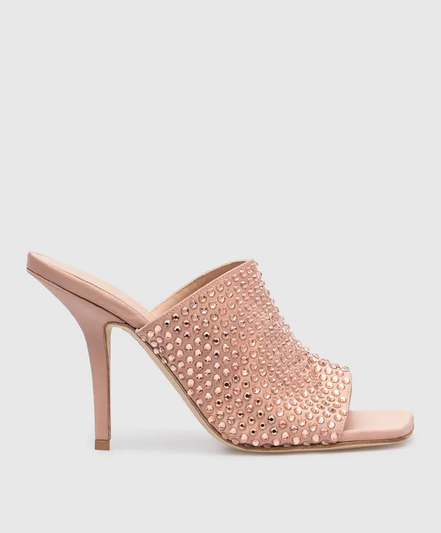 Eddy Daniele Beige mules with Swarovski crystals