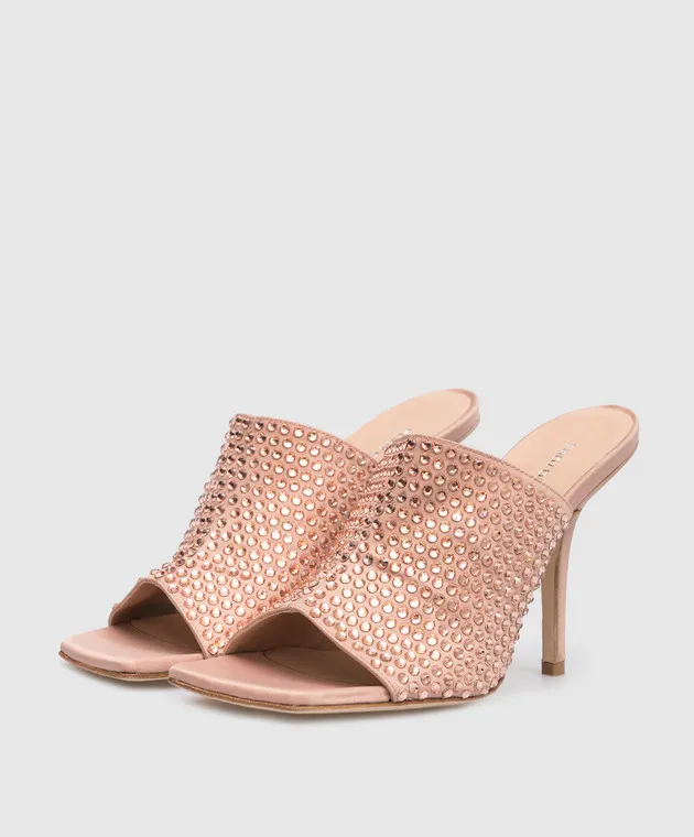 Eddy Daniele Beige mules with Swarovski crystals