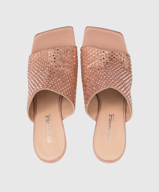 Eddy Daniele Beige mules with Swarovski crystals