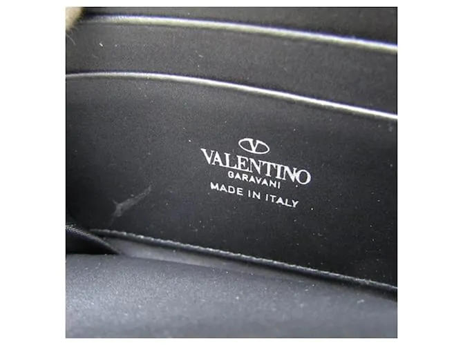 Funda de cuero para tarjetas Valentino Garavani con correa para el cuello Negro Blanco 