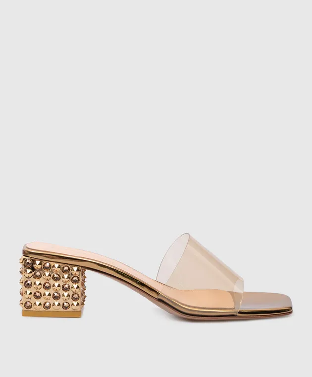 Gianvito Rossi KARA gold leather mules with crystals and rivets