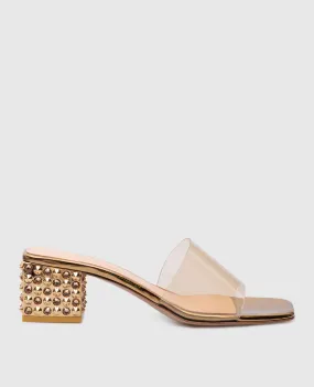 Gianvito Rossi KARA gold leather mules with crystals and rivets