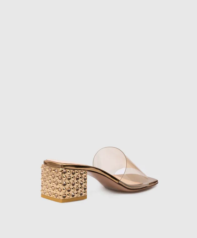 Gianvito Rossi KARA gold leather mules with crystals and rivets