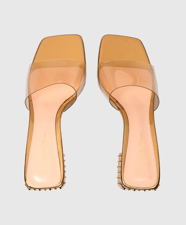 Gianvito Rossi KARA gold leather mules with crystals and rivets