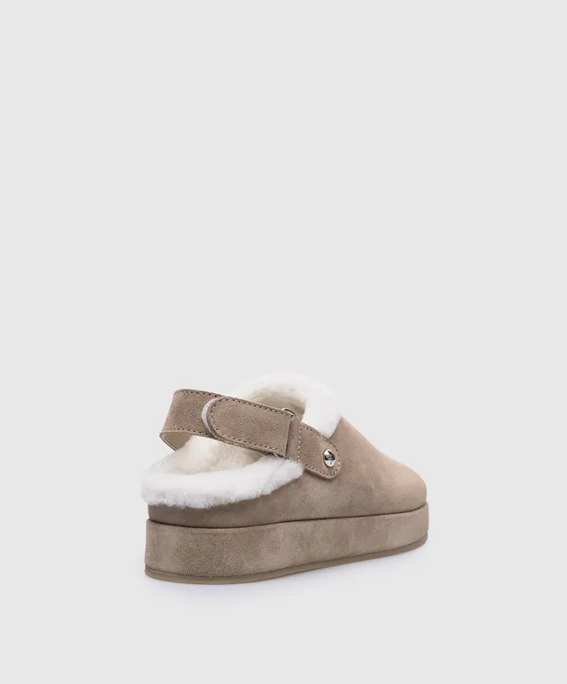 Giuseppe Zanotti Trixi beige suede mules with fur