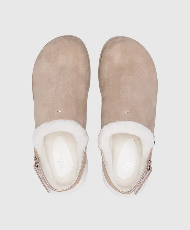 Giuseppe Zanotti Trixi beige suede mules with fur