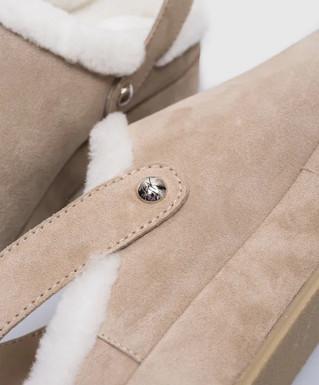 Giuseppe Zanotti Trixi beige suede mules with fur