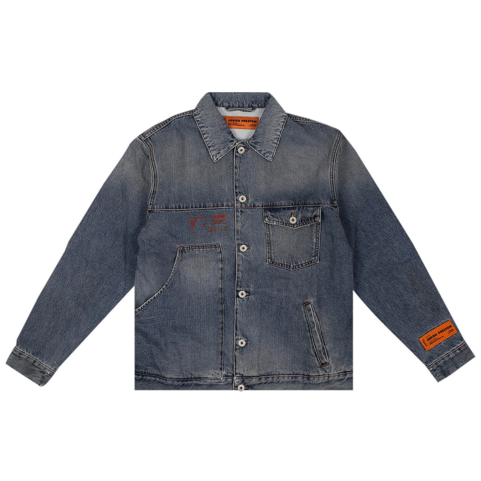 HERON PRESTON Washed Denim Logo Worker Jacket